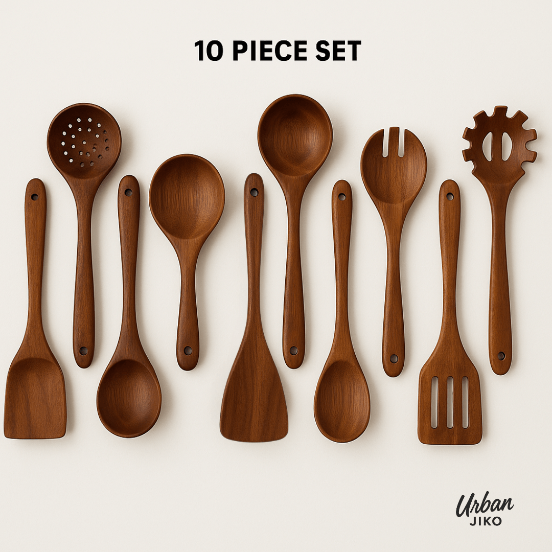 Teak Wooden Utensil Set + Mineral Oil Bundle