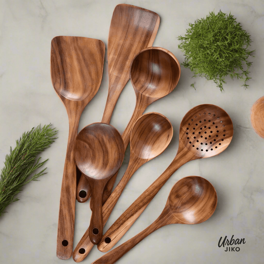 Teak Wooden Utensil Set + Mineral Oil Bundle