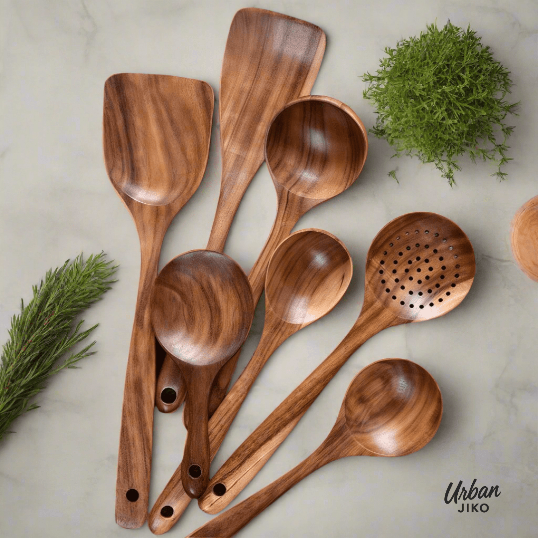 Teak Wooden Utensil Set + Mineral Oil Bundle