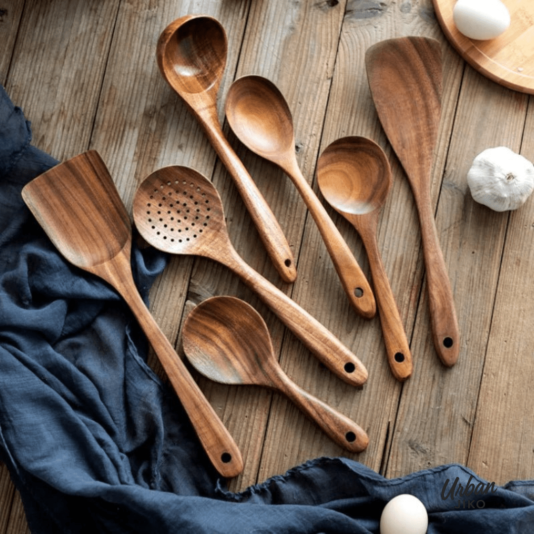 Teak Wooden Utensil Set + Mineral Oil Bundle
