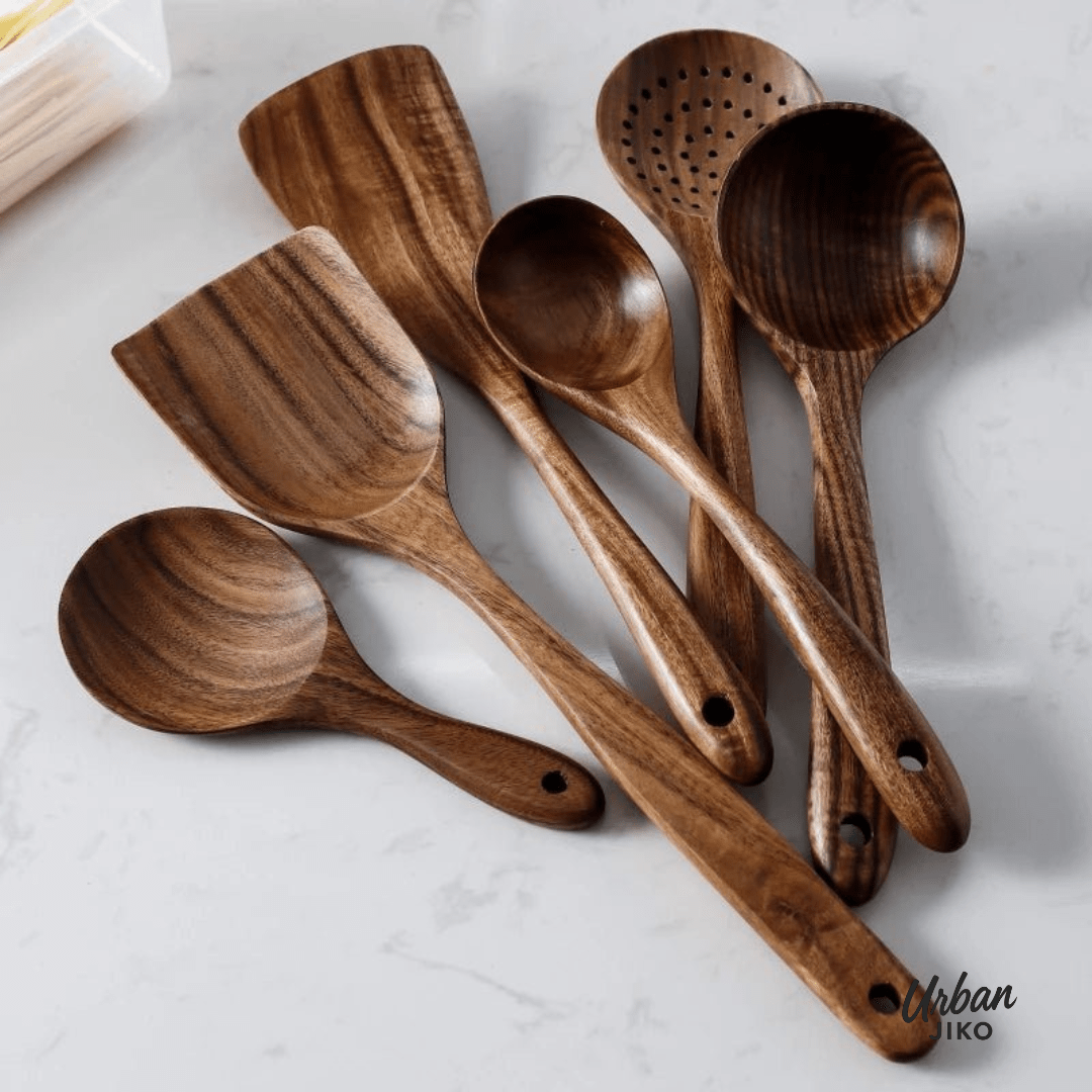 Teak Wooden Utensil Set + Mineral Oil Bundle