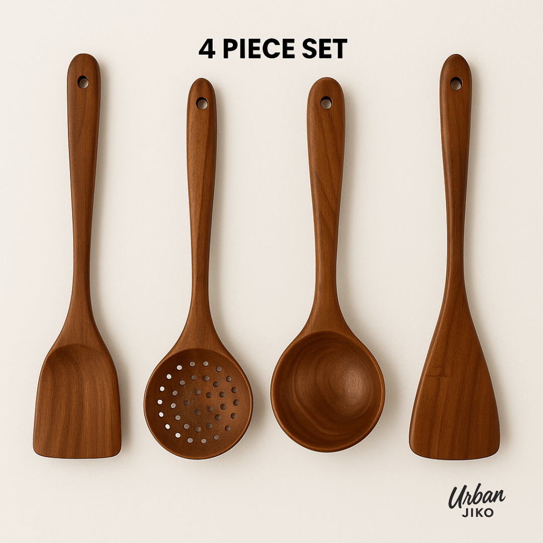 Teak Wooden Utensil Set + Mineral Oil Bundle