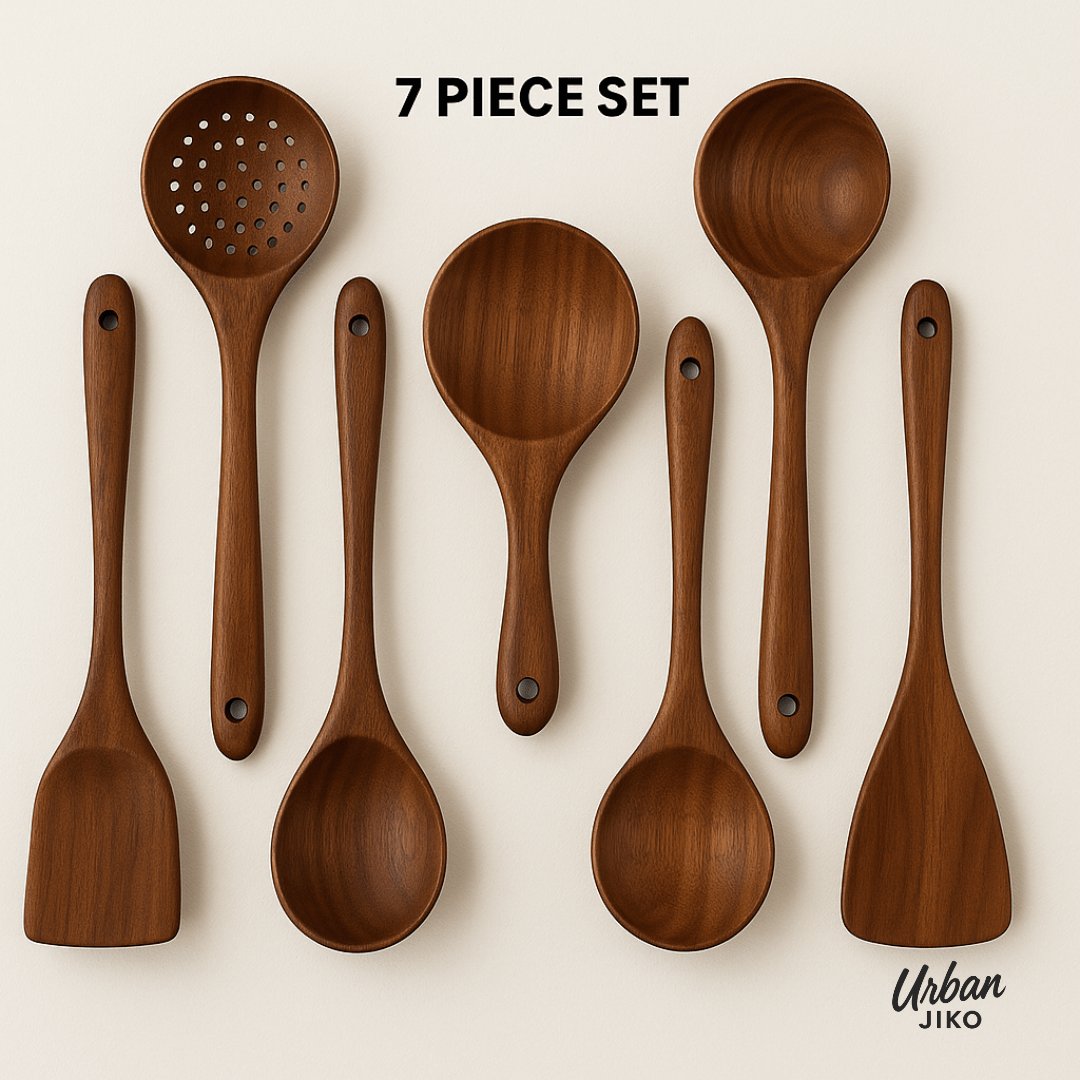 Teak Wooden Utensil Set + Mineral Oil Bundle