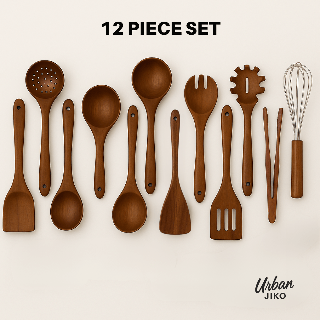 Teak Wooden Utensil Set + Mineral Oil Bundle